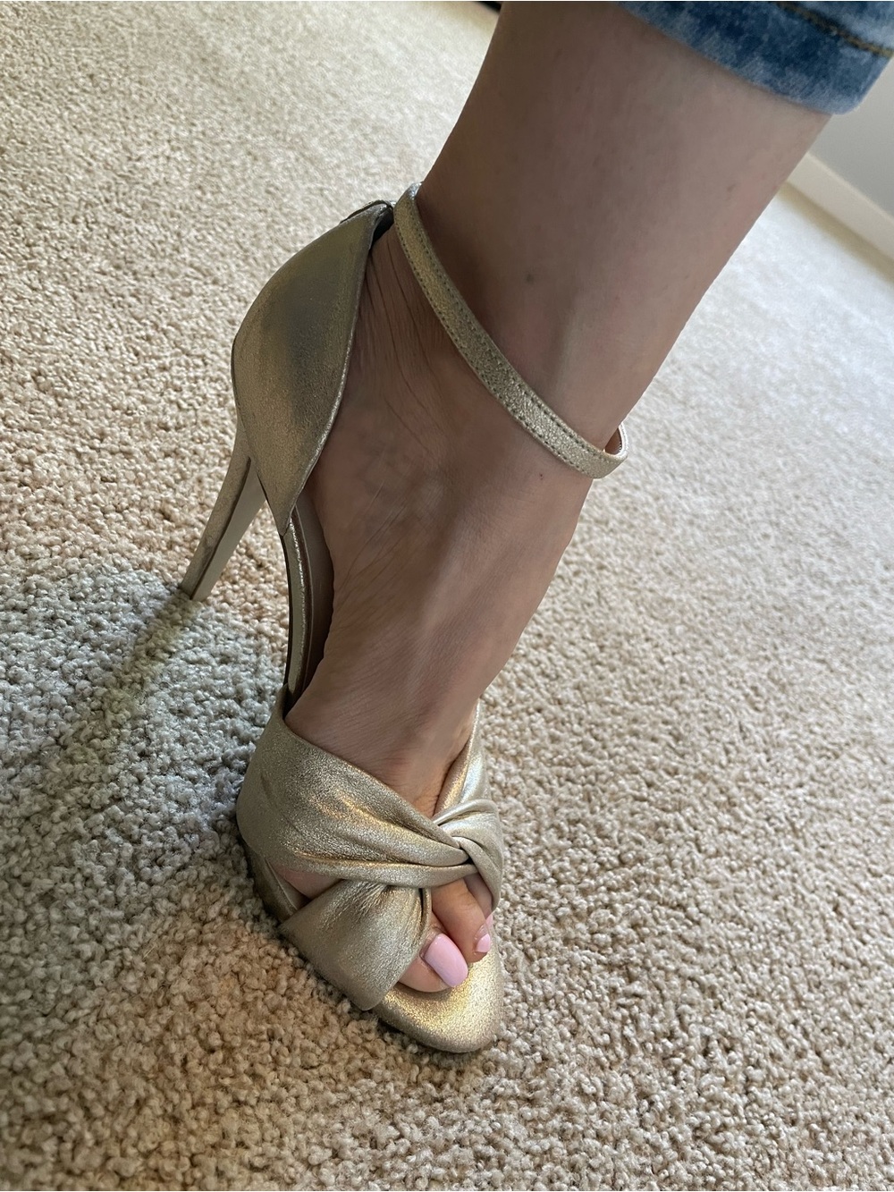 Ivanka Trump Metallic Gold Knotted Ankle-Strap Heels - Picture 2 of 7